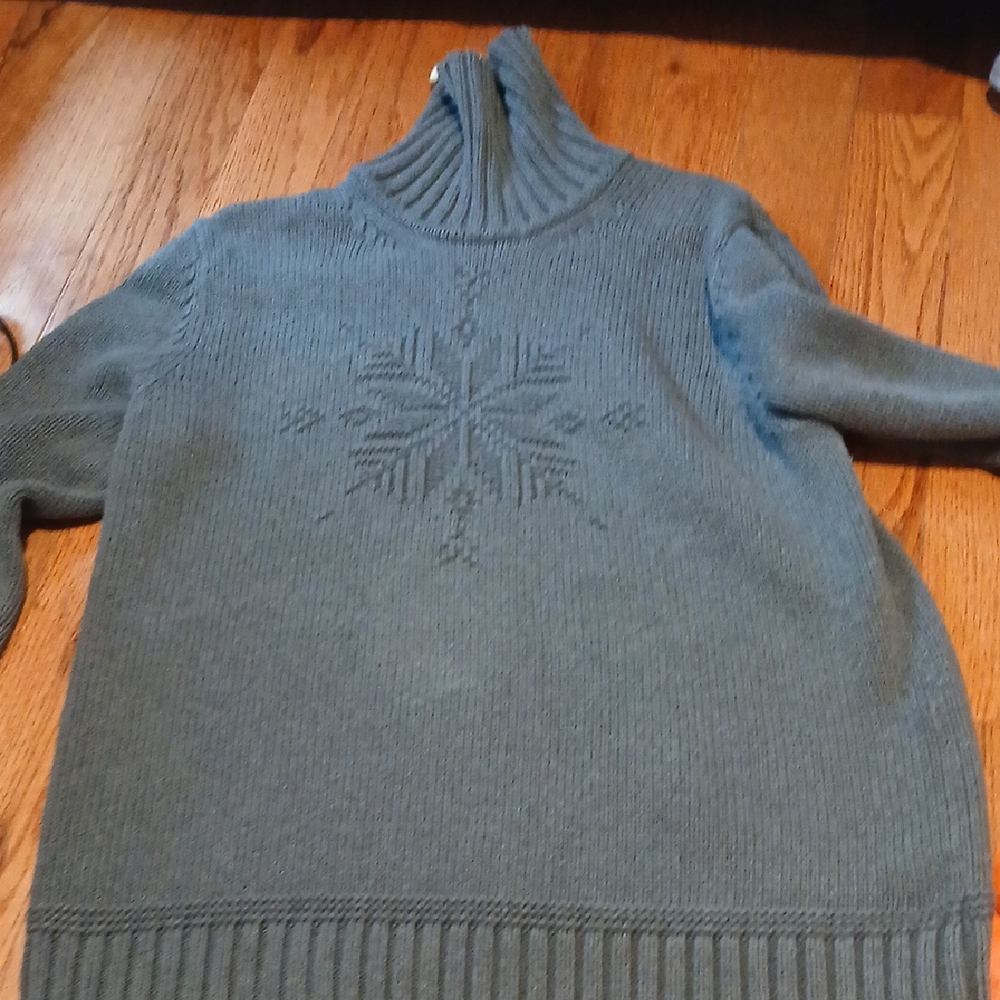 Gray Turtleneck Sweater Dress with Snowflake Design